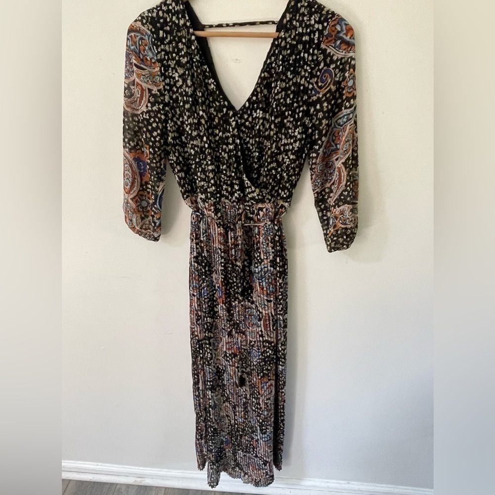 Daniel Rainn DR2 Womens Size XS Floral NWOT Maxi Long Sleeve Boho Black Dress